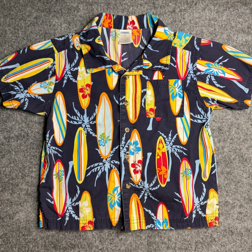 Gymboree Boys 4T Surfboard Hawaiian Shirt Tropical Button Up Cotton